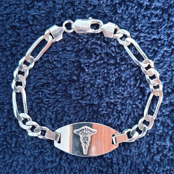 💎 Vintage Italy 925 Sterling Silver Medical Alert Bracelet — Stamped "F.N.A" 💎 - Picture 3 of 14